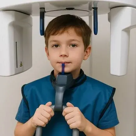 A cone beam CT volume being reviewed on screen